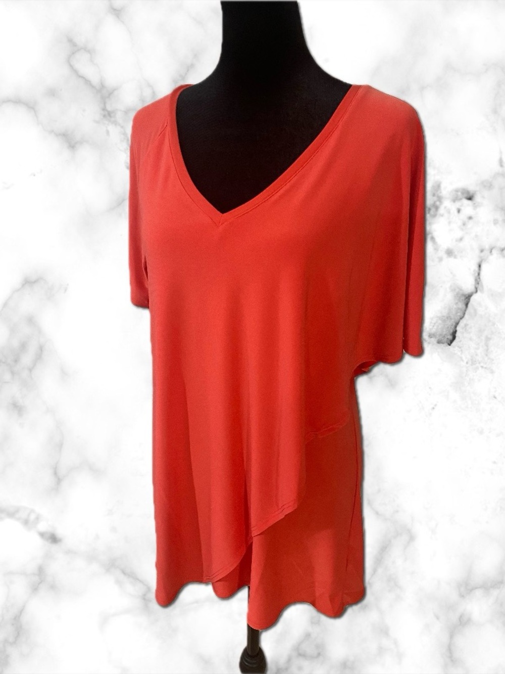Soft Surroundings Coral Red V-Neck Asymmetric Tunic